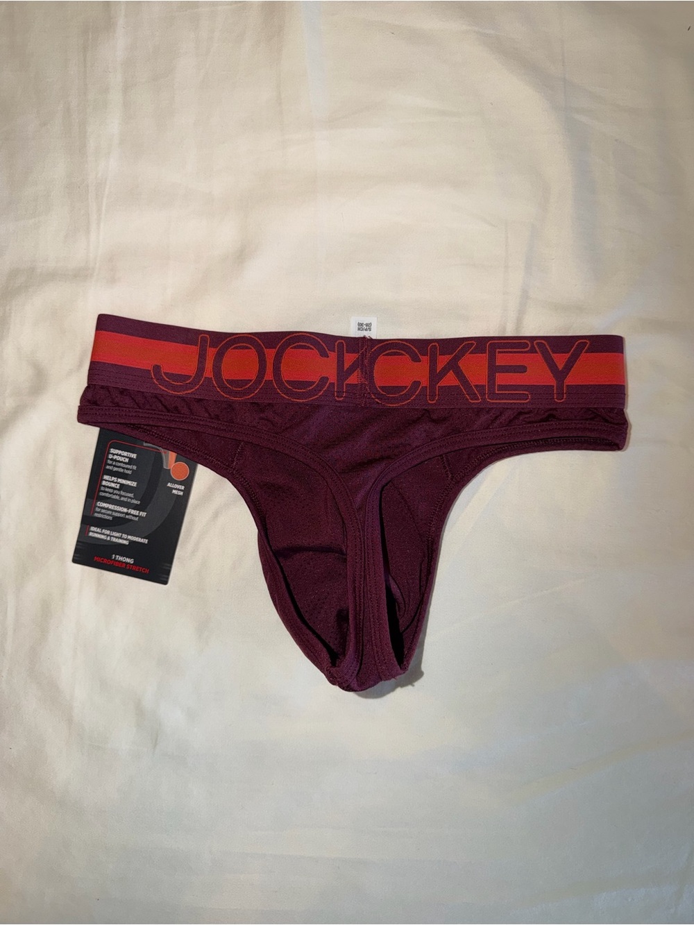 Jockey Men's Maroon Athletic Thong w/ Contrast Waistband - Size Small - Picture 2 of 3